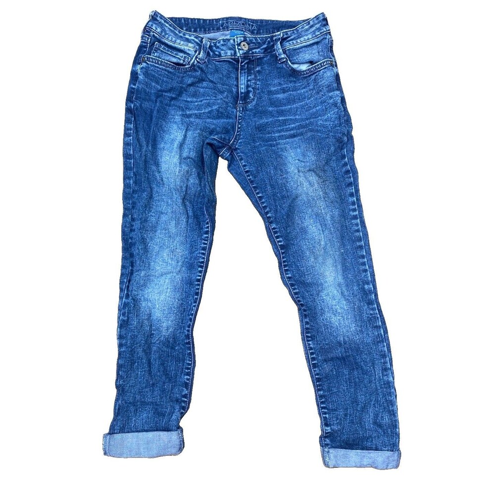 Arizona Jeans Jrs Sz 7 Blue Rolled Cuff Crop Distressed Stretch Denim 5 Pocket